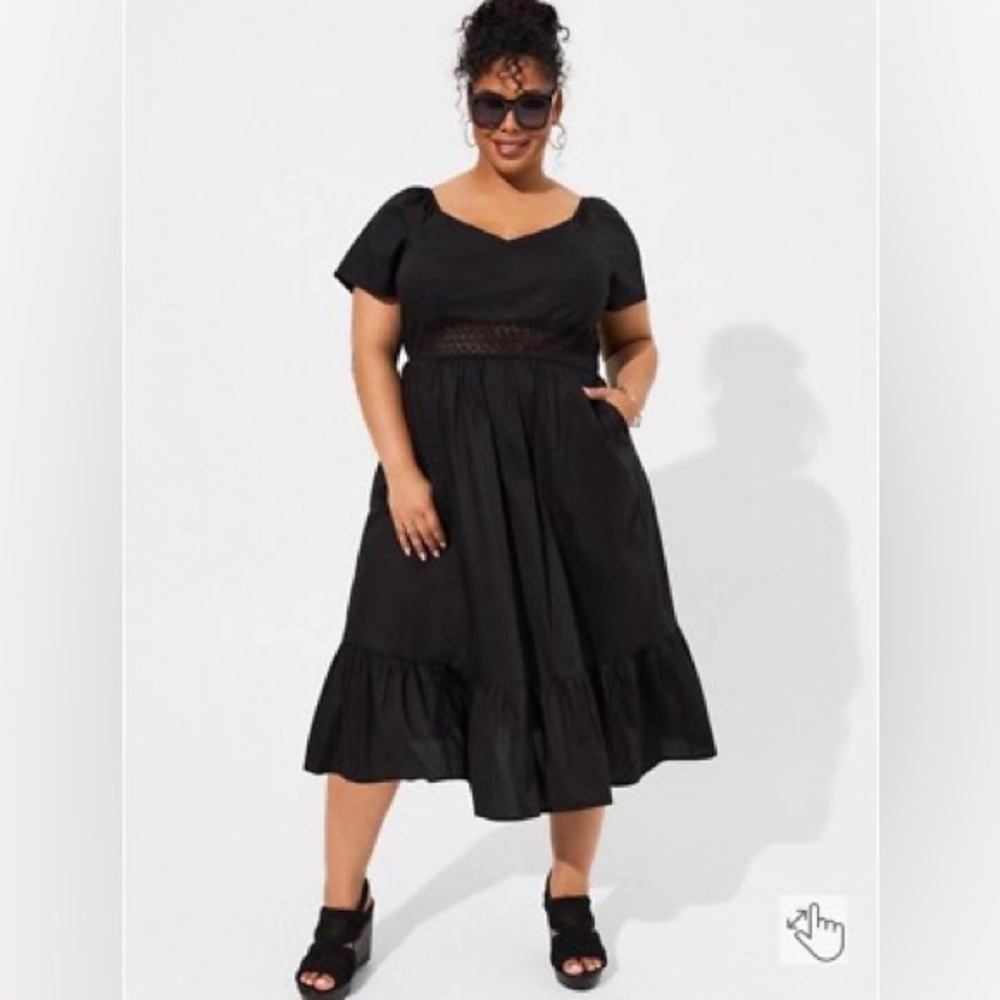 TORRID BNWT 3X(22-24) Midi Poplin Sheer Waist Tie Back Dress